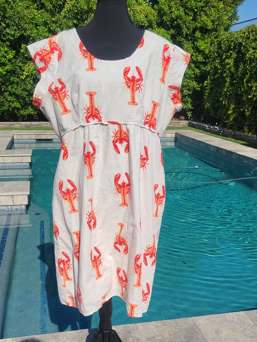 Downeast Off White  Lobster Print Dress With Pockets XXL
